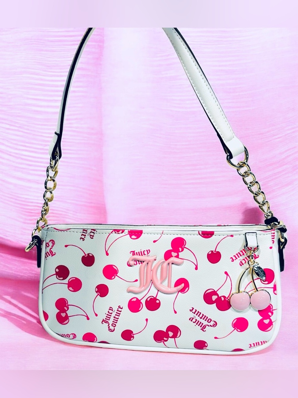 Juicy Couture White & Pink Cherry Print Mini Shoulder Bag
